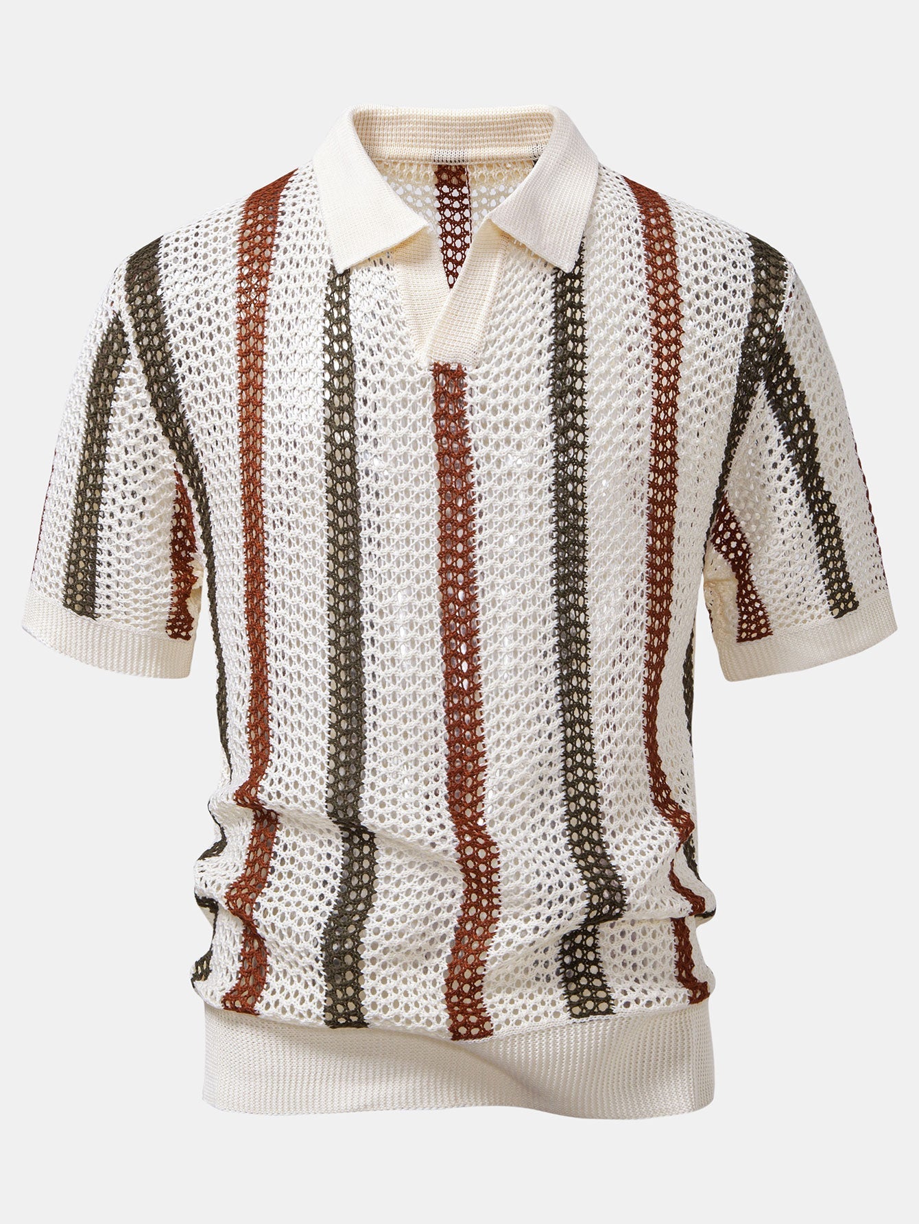 Conjunto Polo Crochet Rayas y Shorts Texturizados