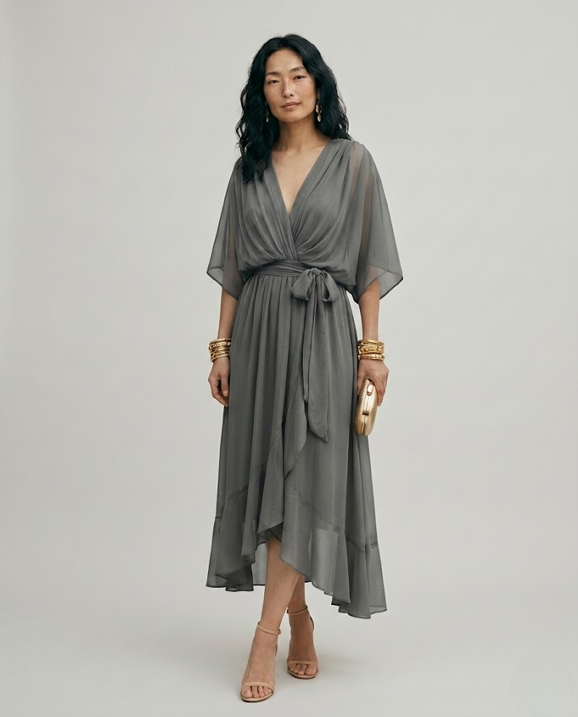 Marina™ | Vestido cruzado de gasa verde Inés