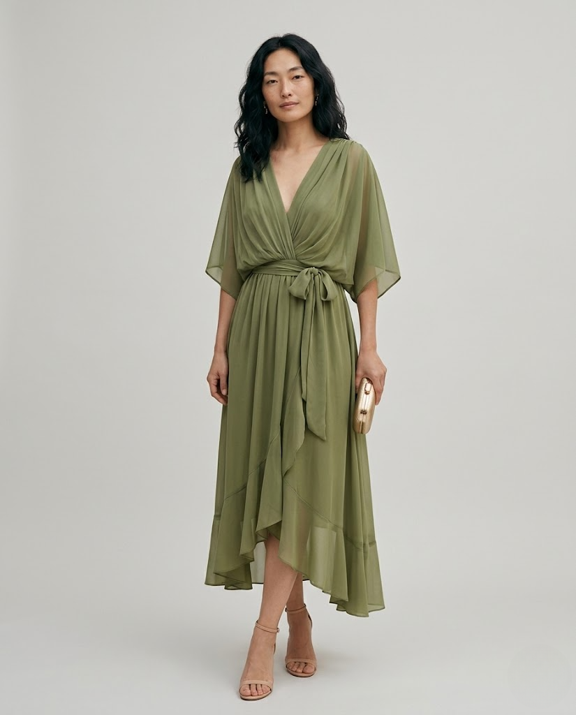 Marina™ | Vestido cruzado de gasa verde Inés