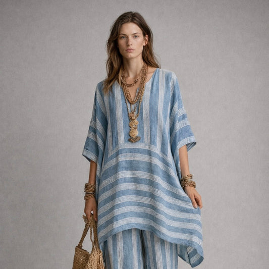 Conjunto Boho de Lino a Rayas Mujer Corte Oversize