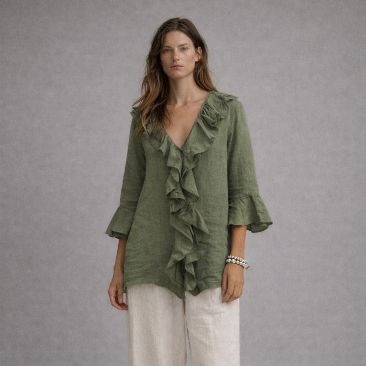 Blusa volante verde oliva