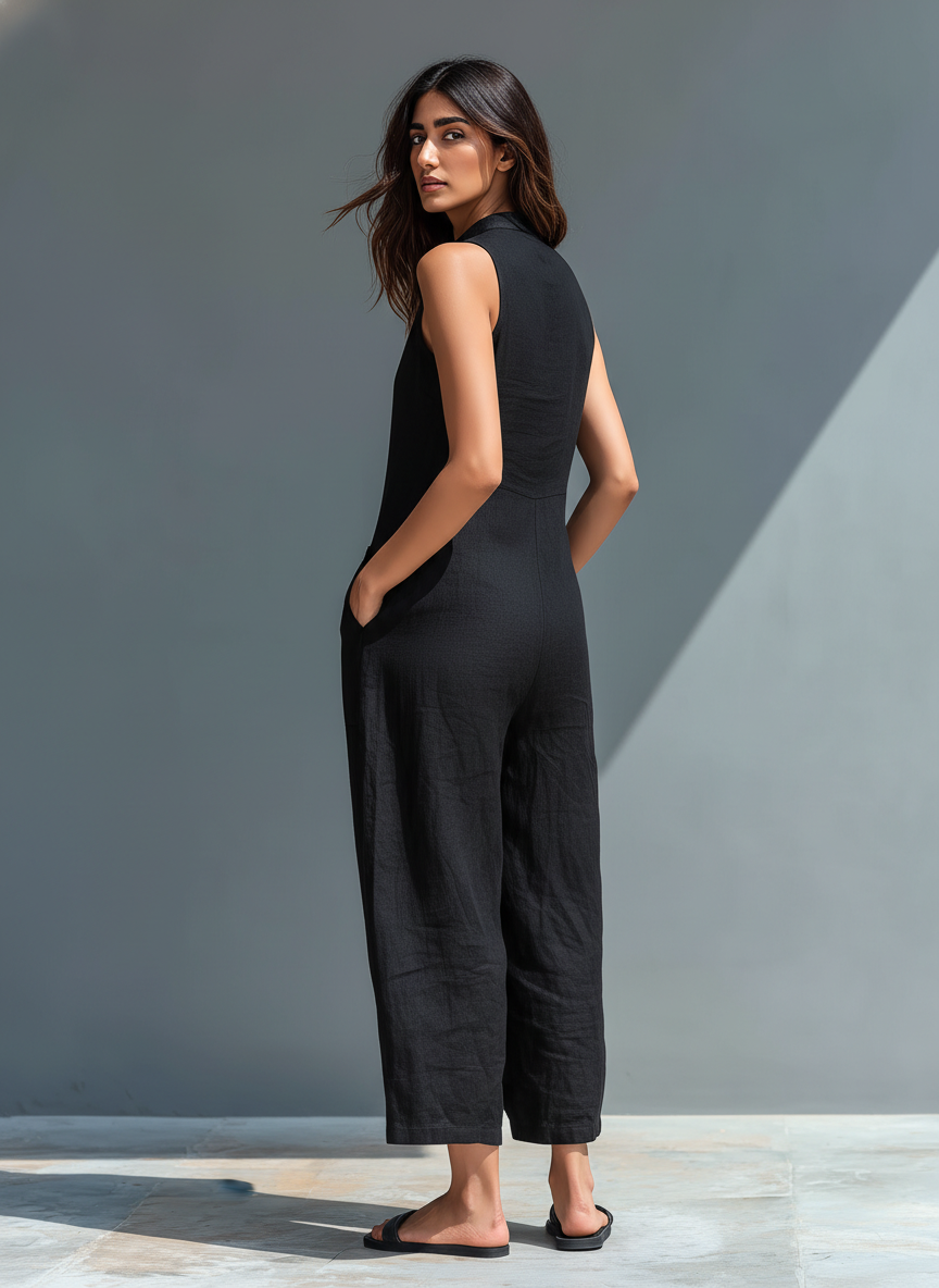 Silvia - Mono minimalista sin mangas de mezcla de lino