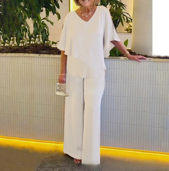 Conjunto Pantalón Pierna Ancha y Top Asimétrico