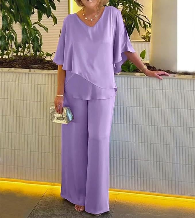 Conjunto Pantalón Pierna Ancha y Top Asimétrico