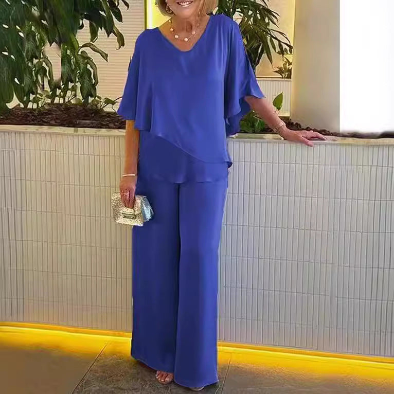 Conjunto Pantalón Pierna Ancha y Top Asimétrico