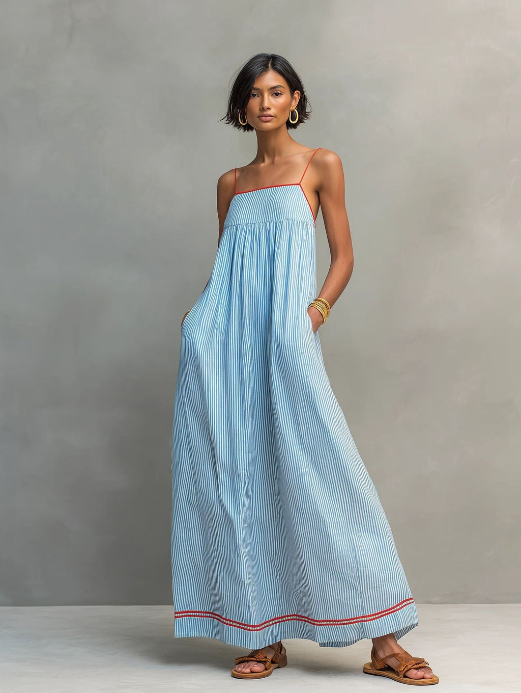 Elegante vestido largo sin mangas