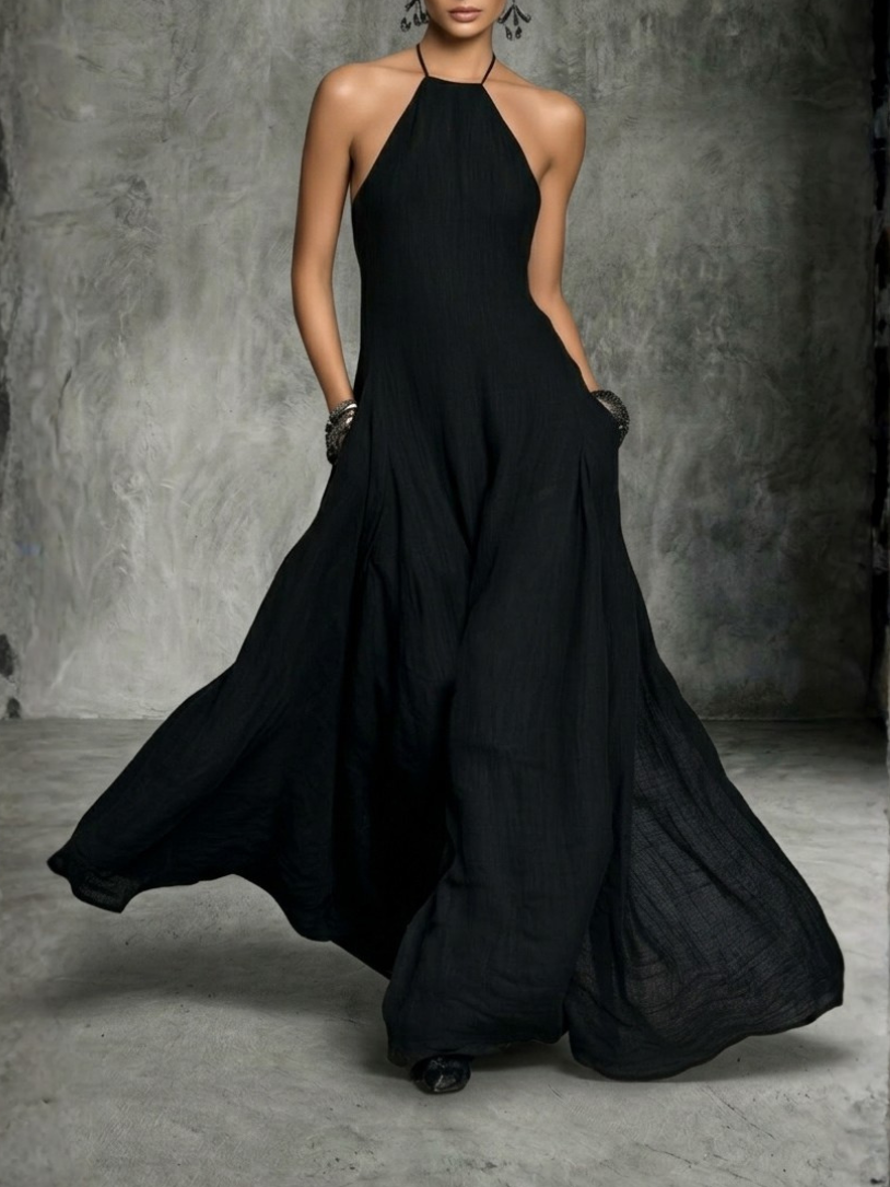 Vestido Maxi Sin Mangas De Lino Estilo Minimalista