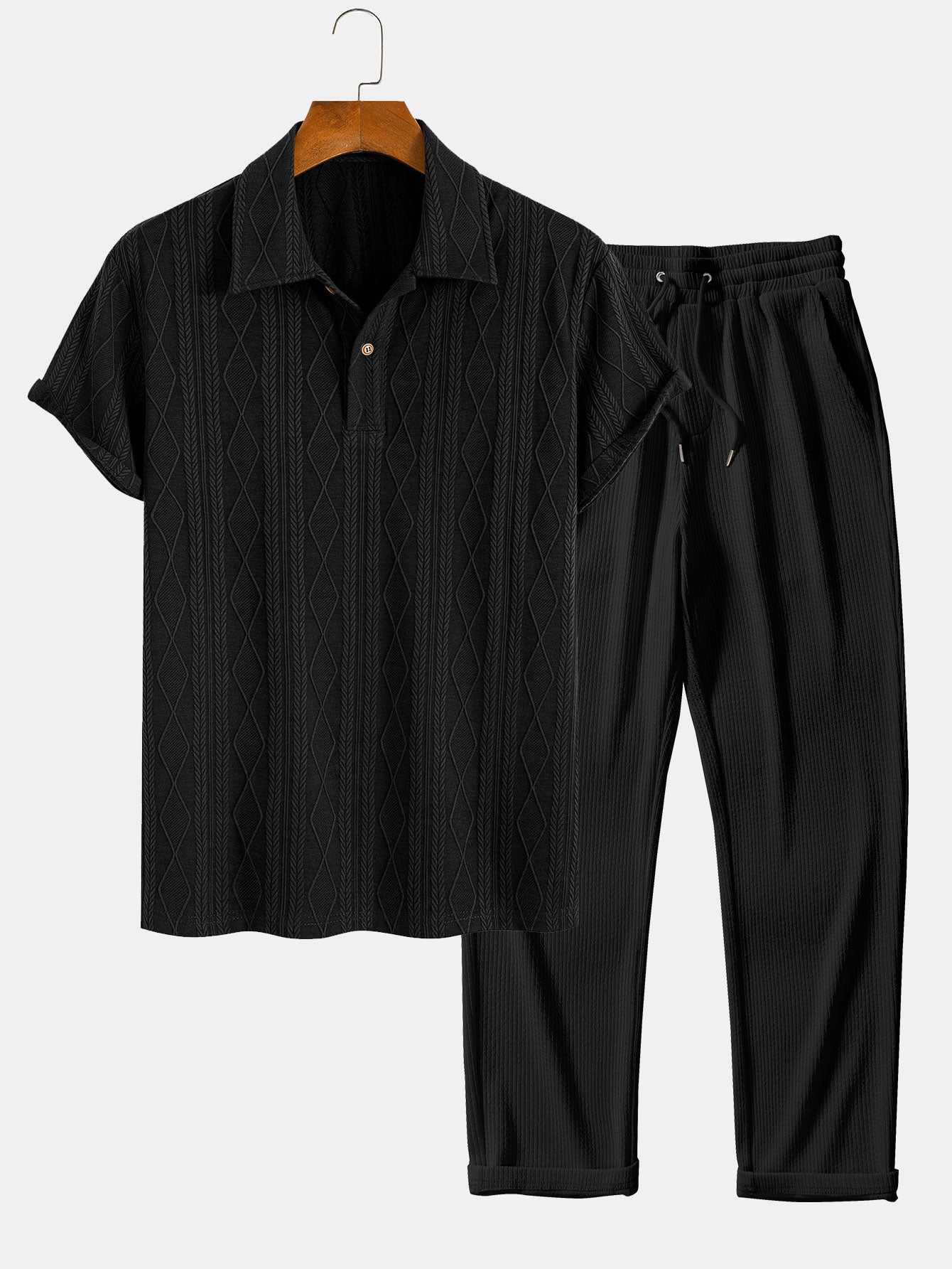 Conjunto Polo Jacquard Geométrico y Pantalón Recto