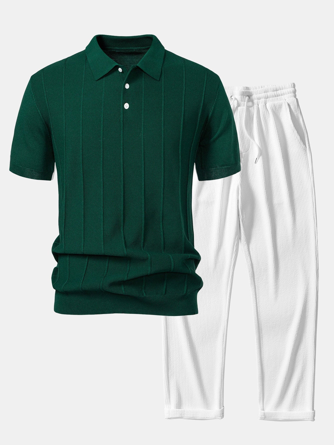 Conjunto Polo Punto Jacquard a Rayas y Pantalón Recto