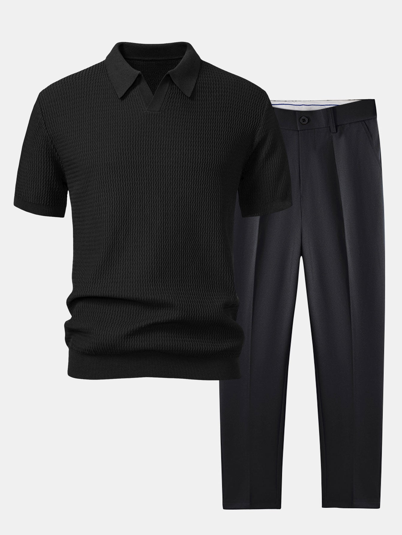 Conjunto Polo Tejido Jacquard y Pantalón Slim Tapered