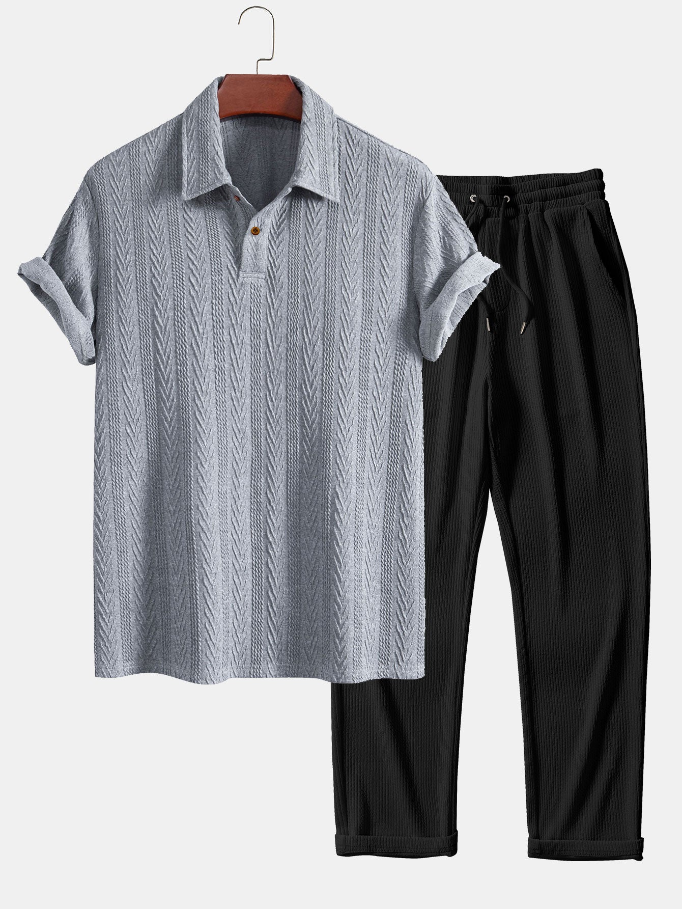 Conjunto Polo Jacquard Manga Corta y Pantalón Recto