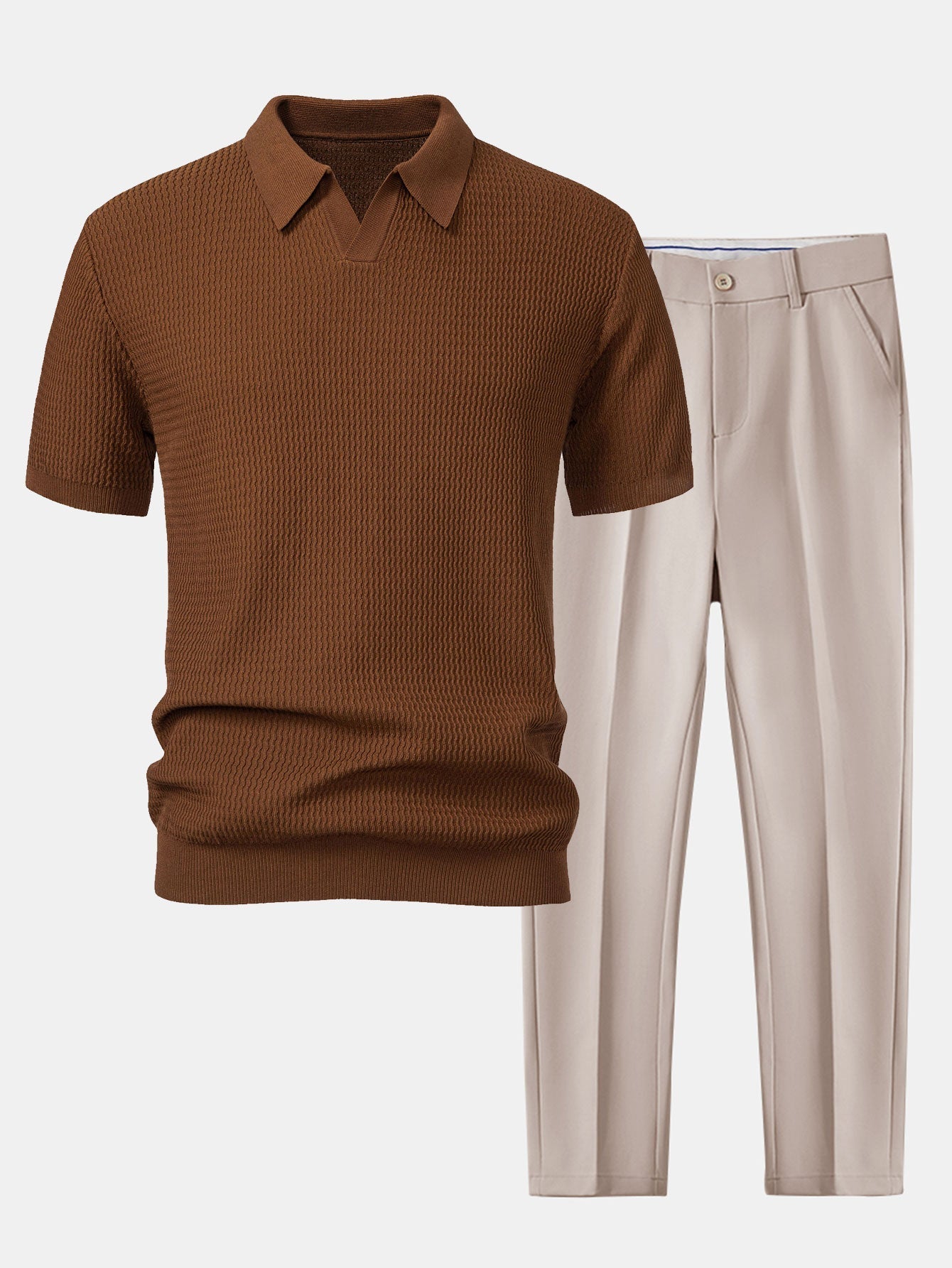 Conjunto Polo Tejido Jacquard y Pantalón Slim Tapered