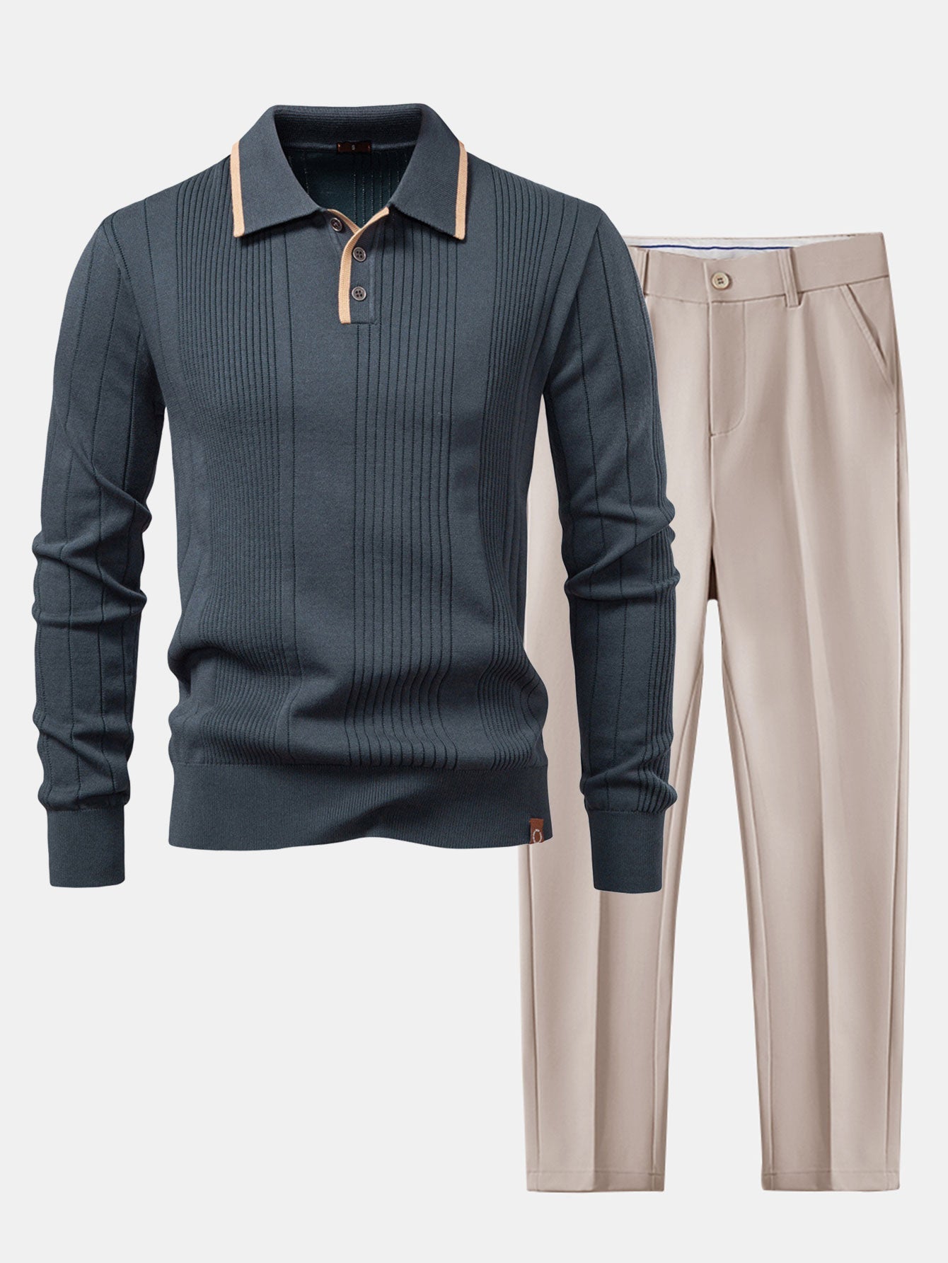 Conjunto Polo Jacquard de Punto y Pantalón Slim Entallado