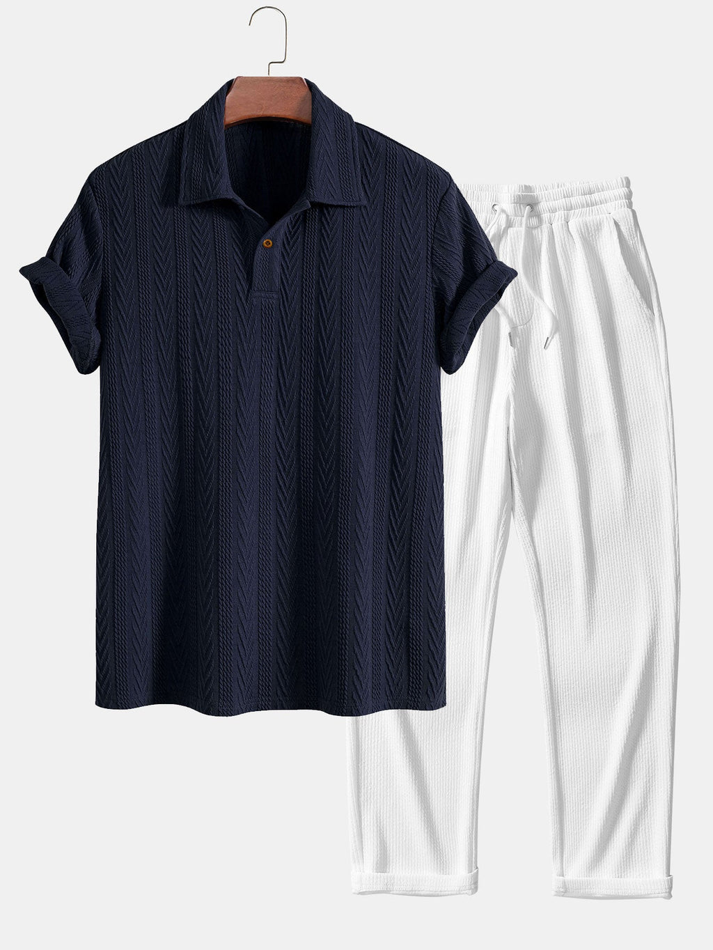 Conjunto Polo Jacquard Manga Corta y Pantalón Recto