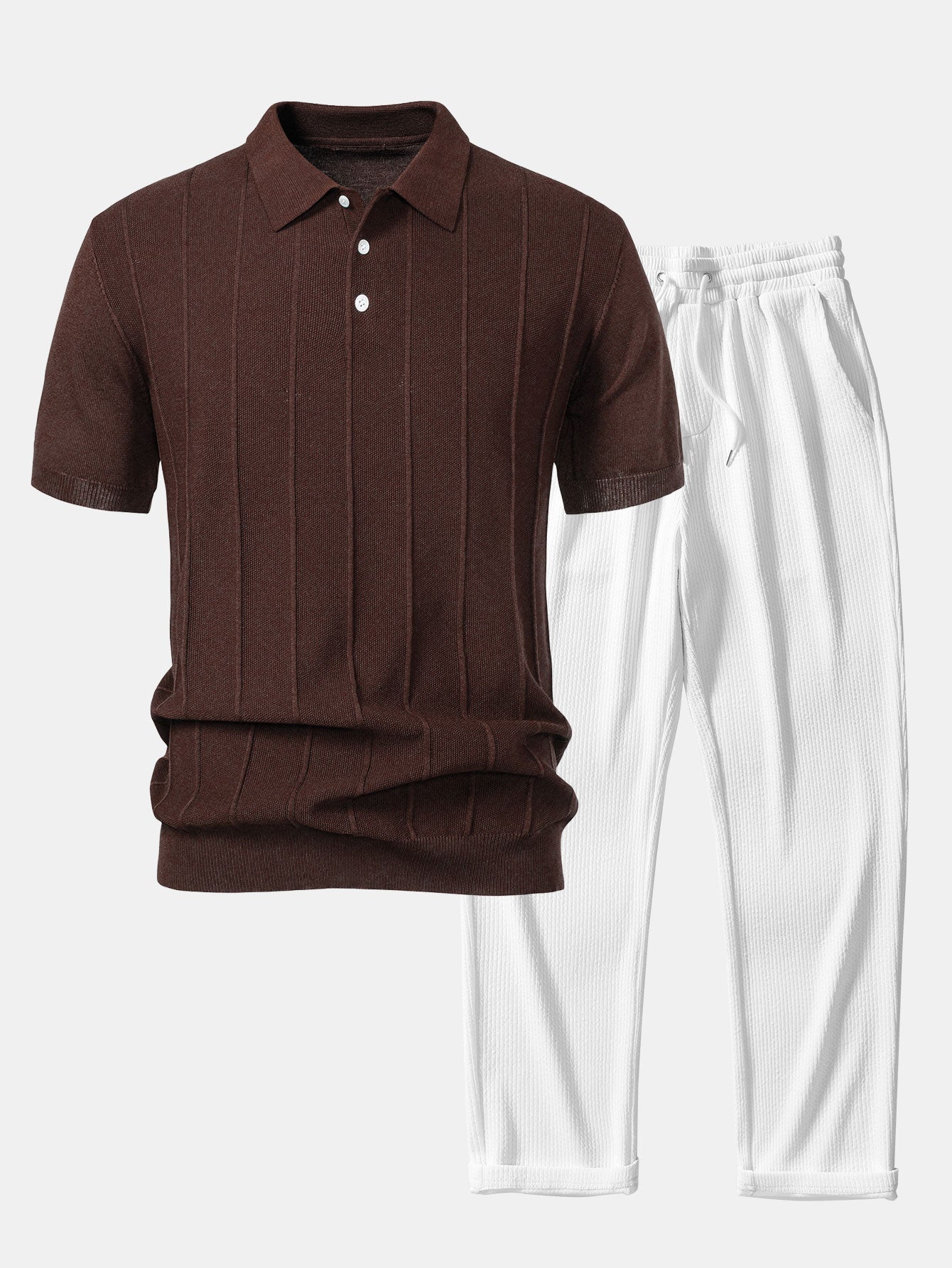Conjunto Polo Punto Jacquard a Rayas y Pantalón Recto