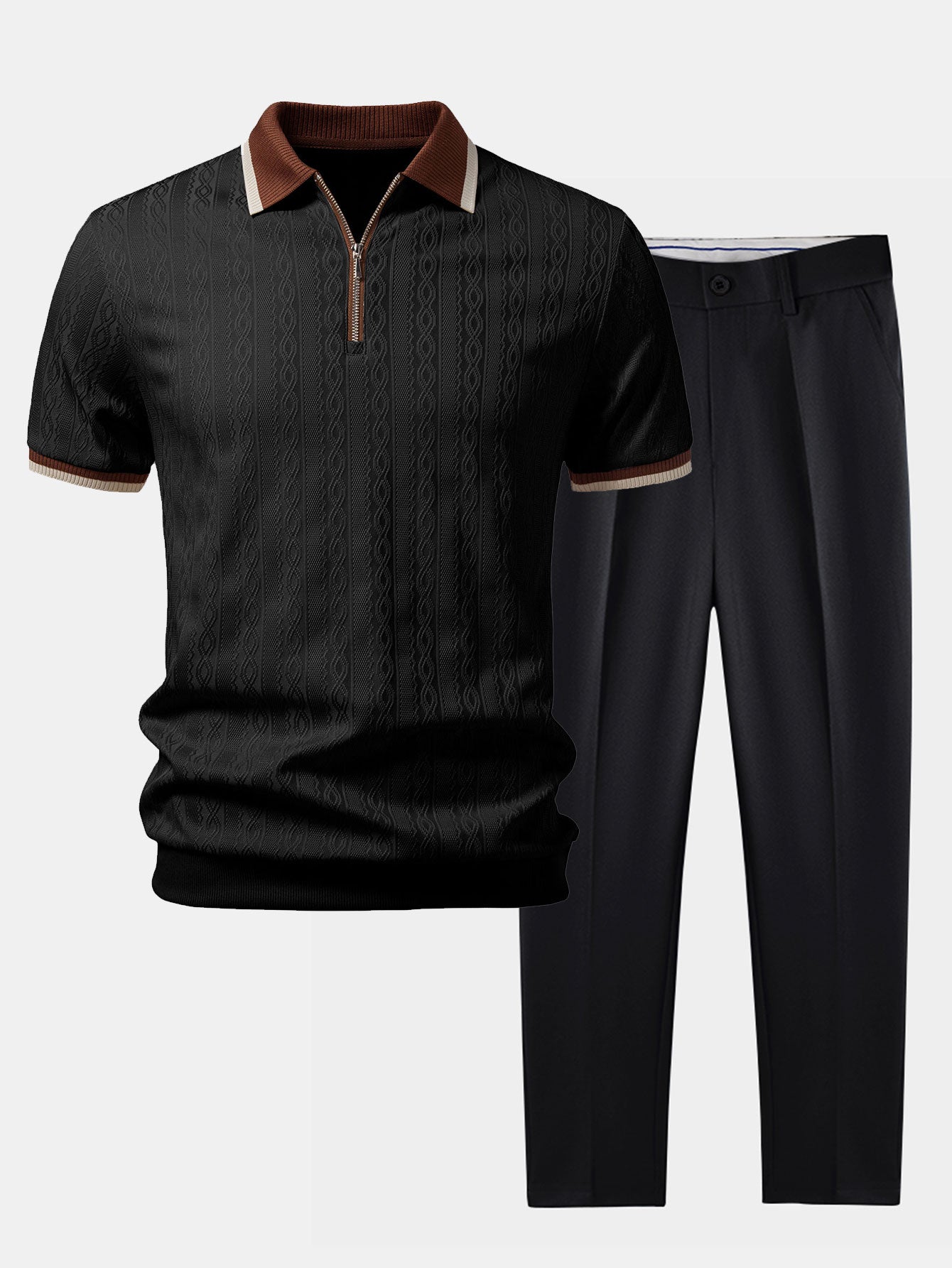 Conjunto Polo Knit con Cremallera y Pantalón Slim