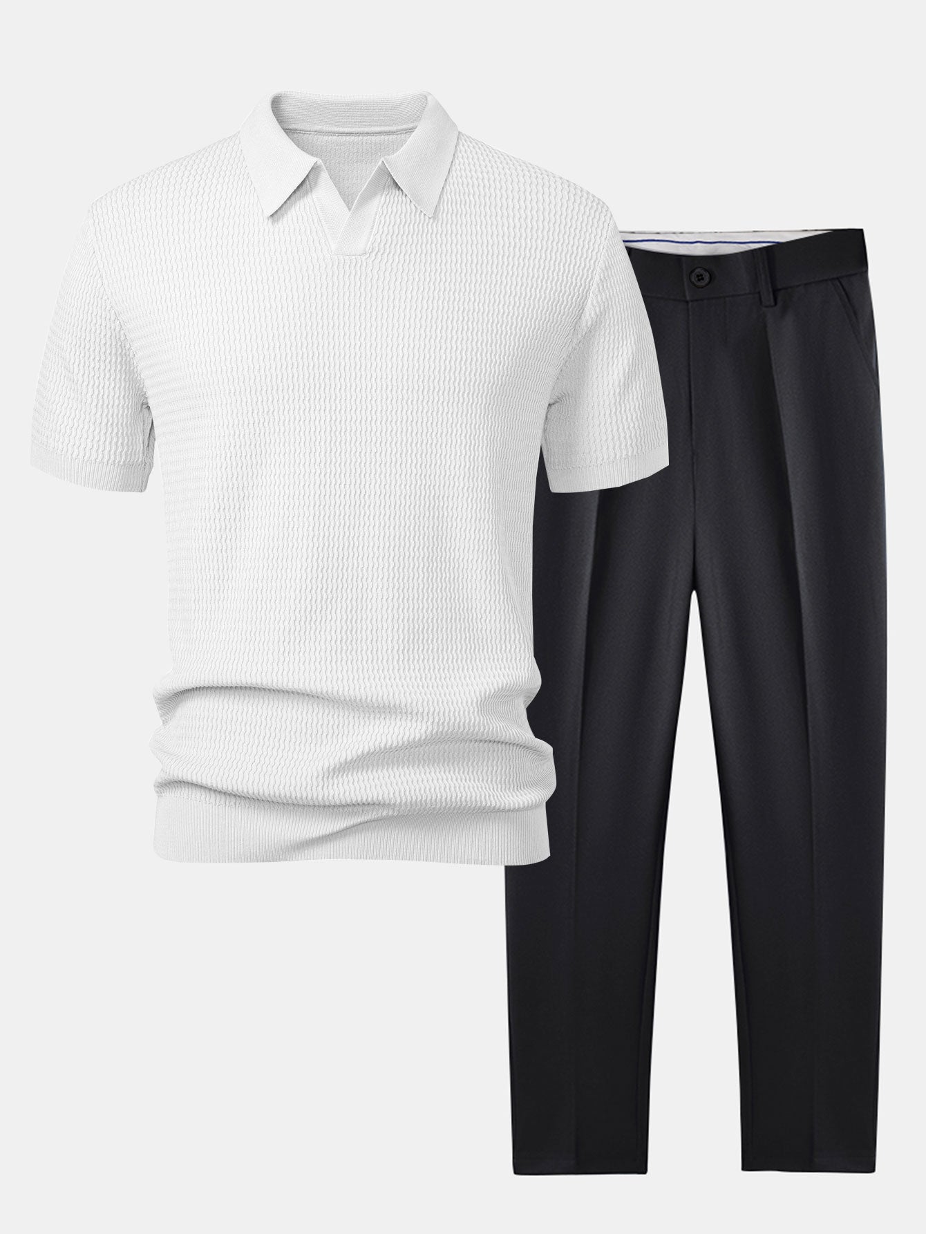 Conjunto Polo Tejido Jacquard y Pantalón Slim Tapered