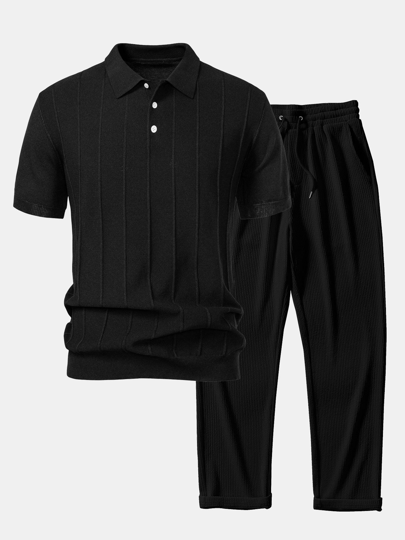 Conjunto Polo Punto Jacquard a Rayas y Pantalón Recto