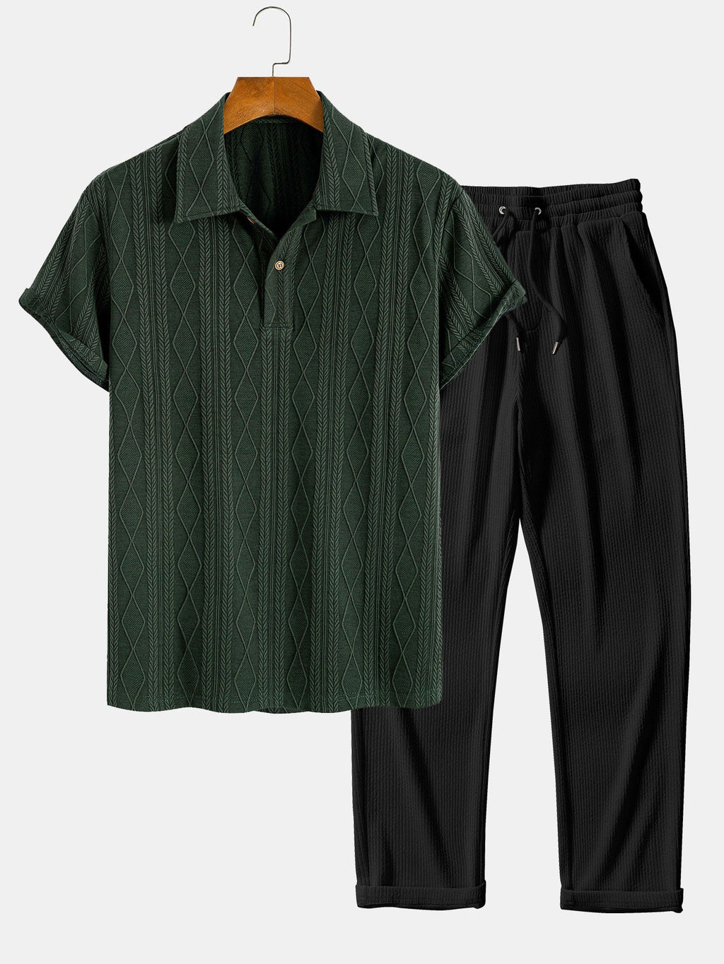 Conjunto Polo Jacquard Geométrico y Pantalón Recto