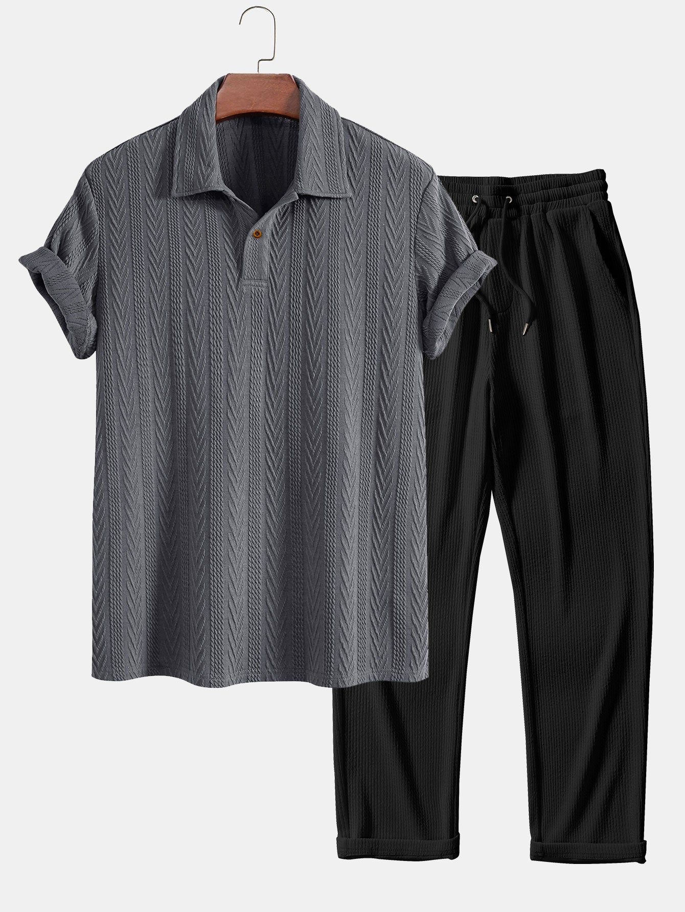 Conjunto Polo Jacquard Manga Corta y Pantalón Recto