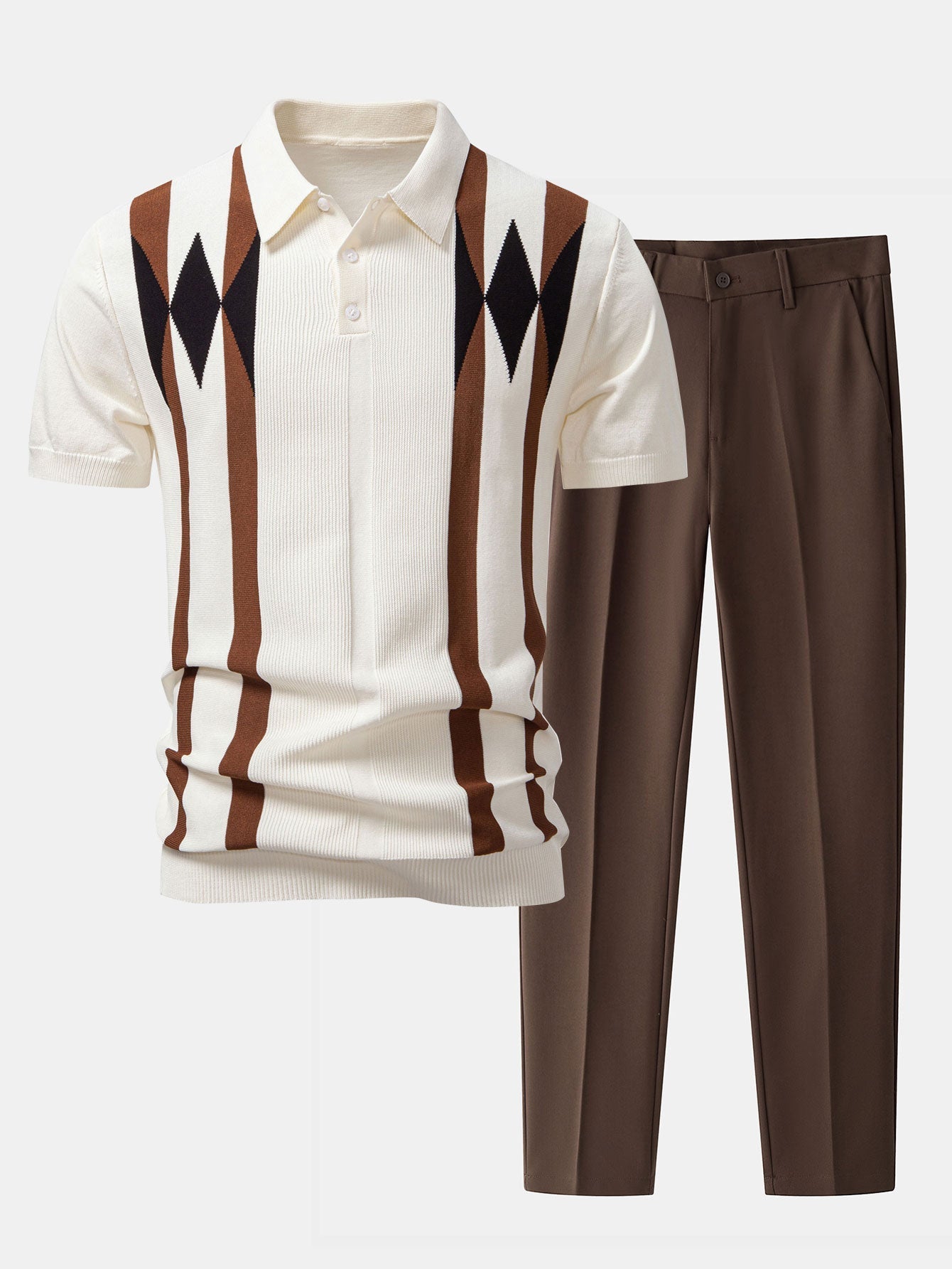 Conjunto Polo Jacquard Geométrico y Pantalón Entallado