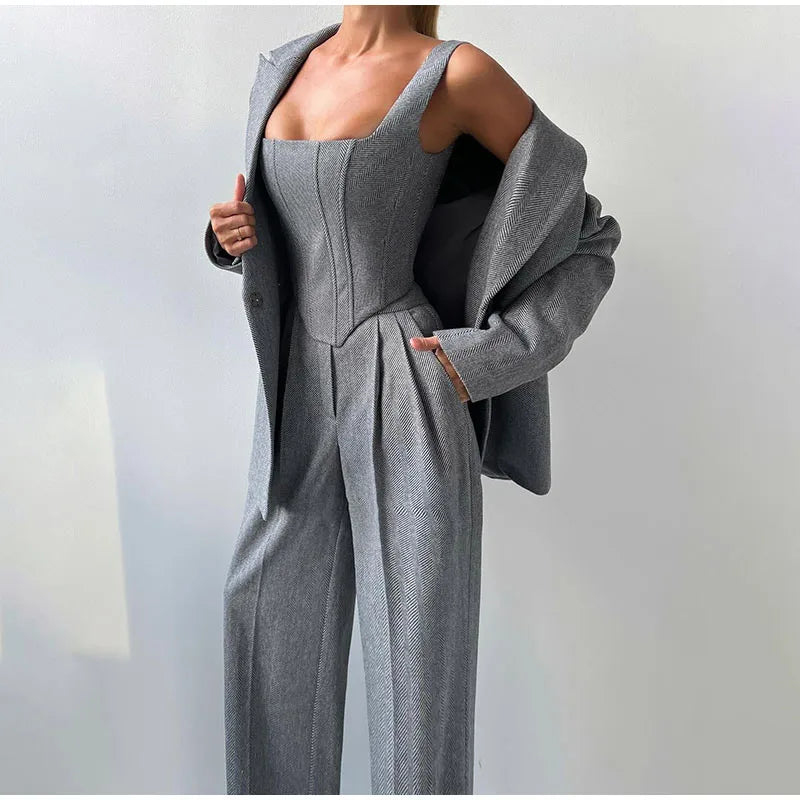 Conjunto Sastre 3 Piezas Mujer con Blazer y Corsé