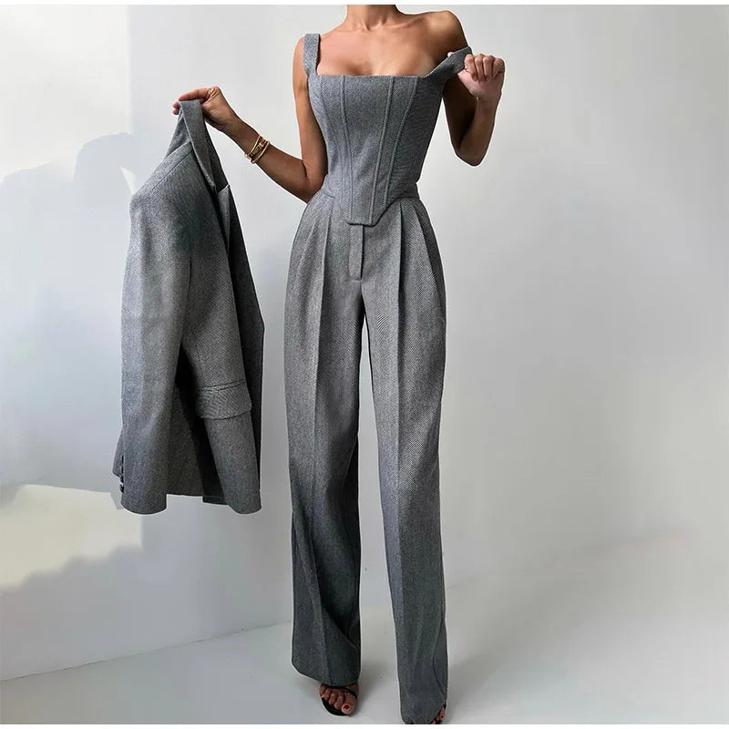 Conjunto Sastre 3 Piezas Mujer con Blazer y Corsé