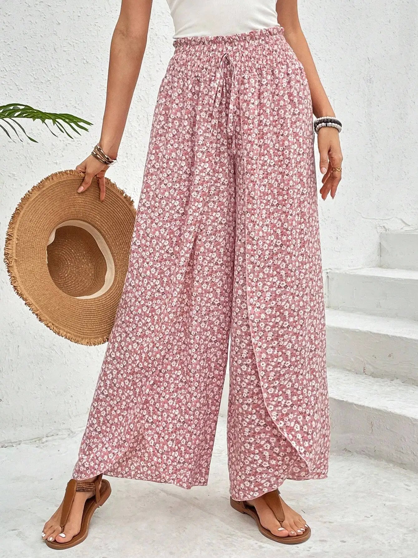Pantalón Geométrico de Verano con Cintura Elástica