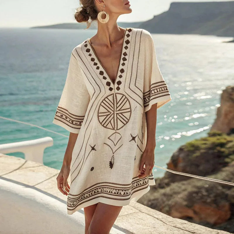 Vestido Largo de Playa Elegante con Escote en V