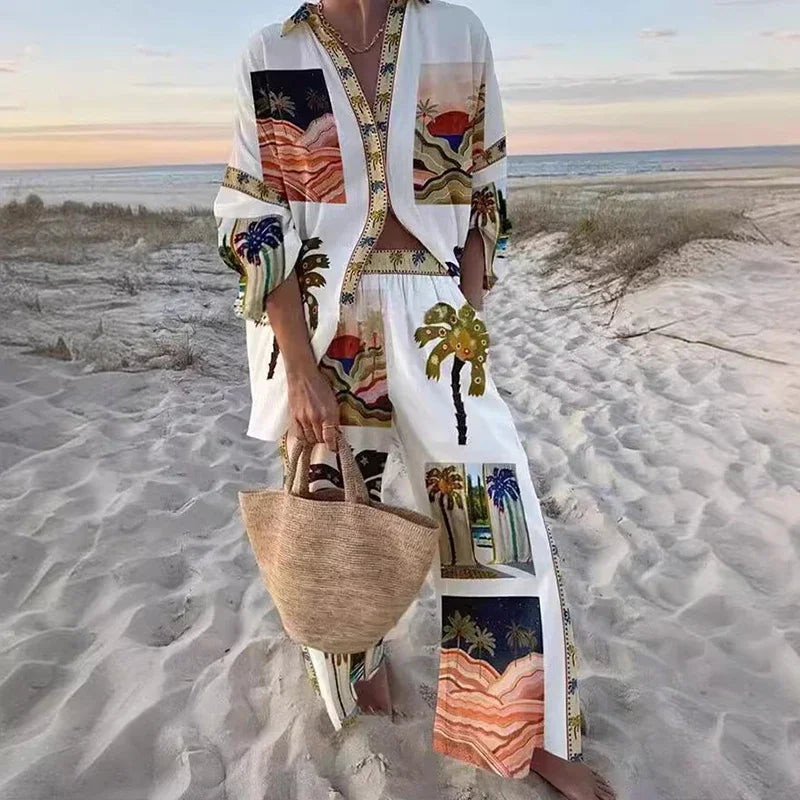 Conjunto Dos Piezas Mujer Holgado con Camisa y Pantalón