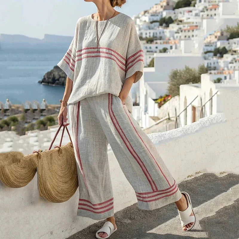 Conjunto Casual de Mujer a Rayas con Top y Pantalón