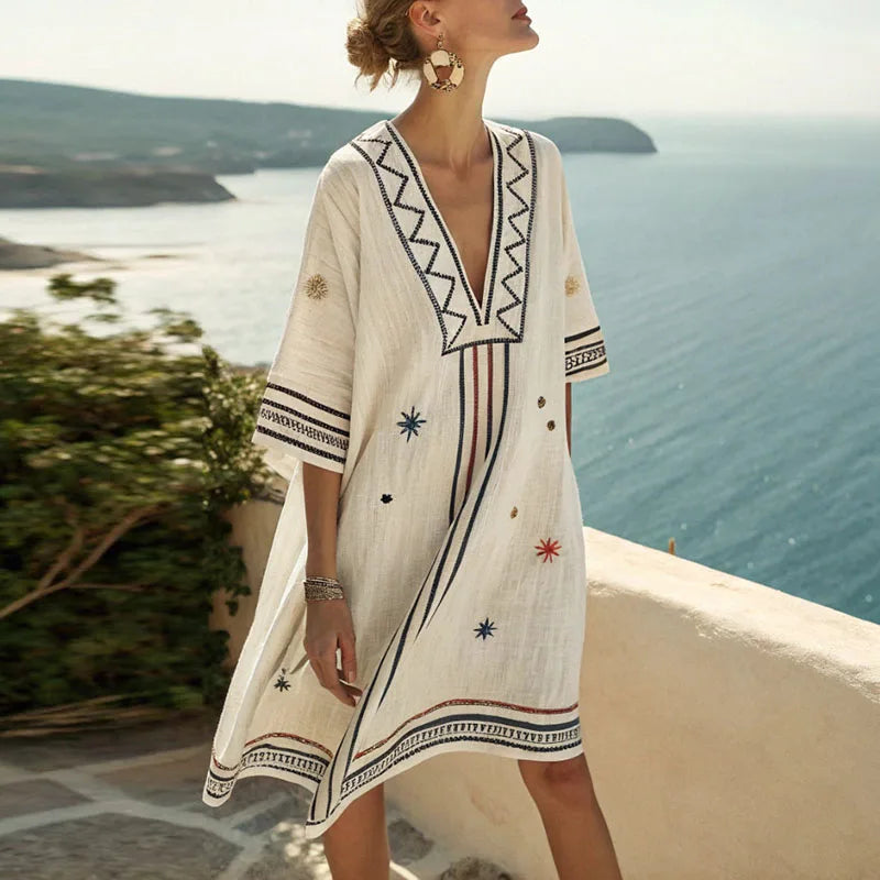 Vestido Largo de Playa Elegante con Escote en V