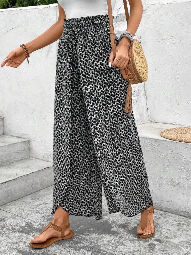 Pantalón Geométrico de Verano con Cintura Elástica