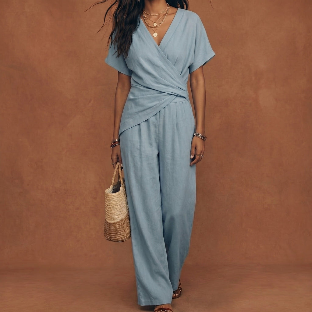 Conjunto Elegante de Dos Piezas con Top Cruzado
