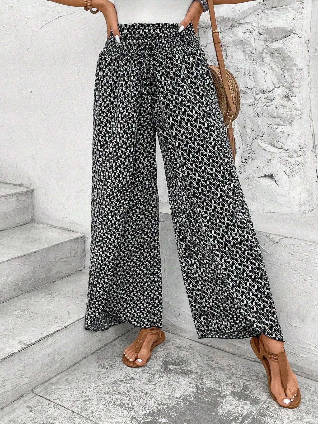 Pantalón Geométrico de Verano con Cintura Elástica