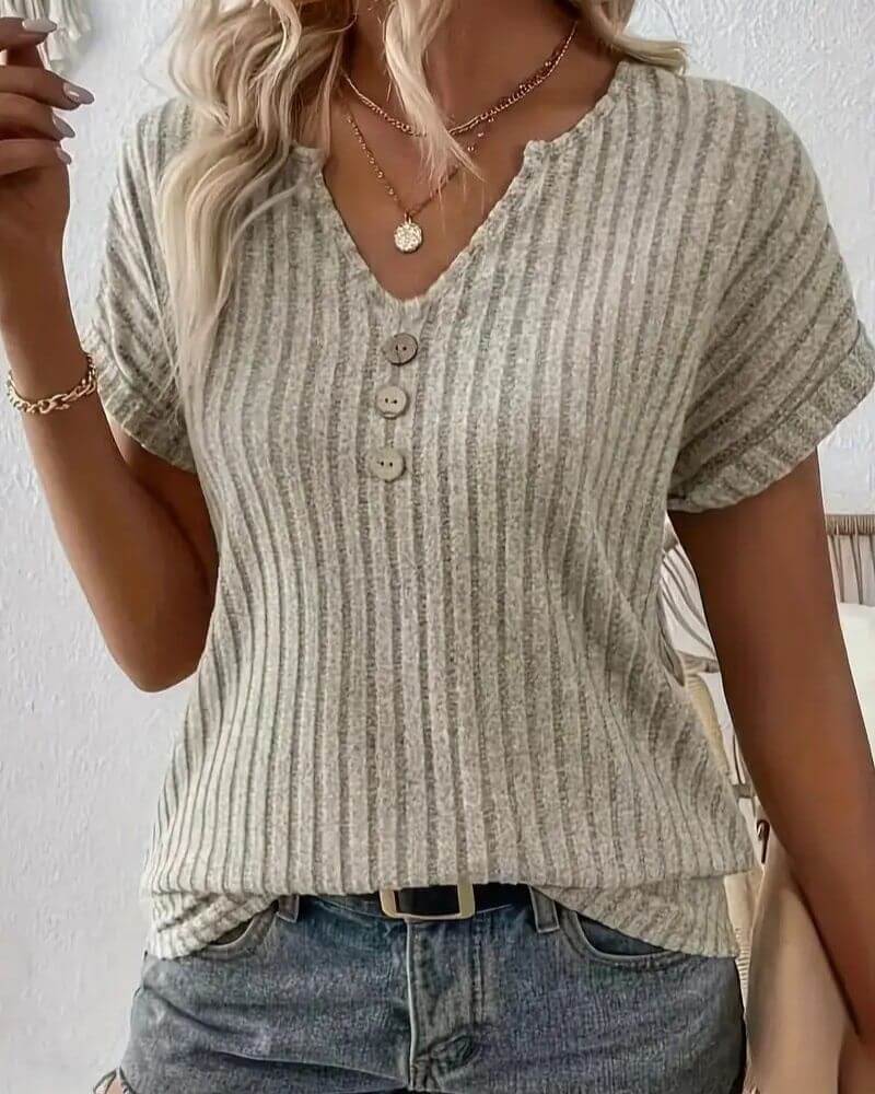 Blusa De Punto Con Escote En V De Ajuste Cómodo