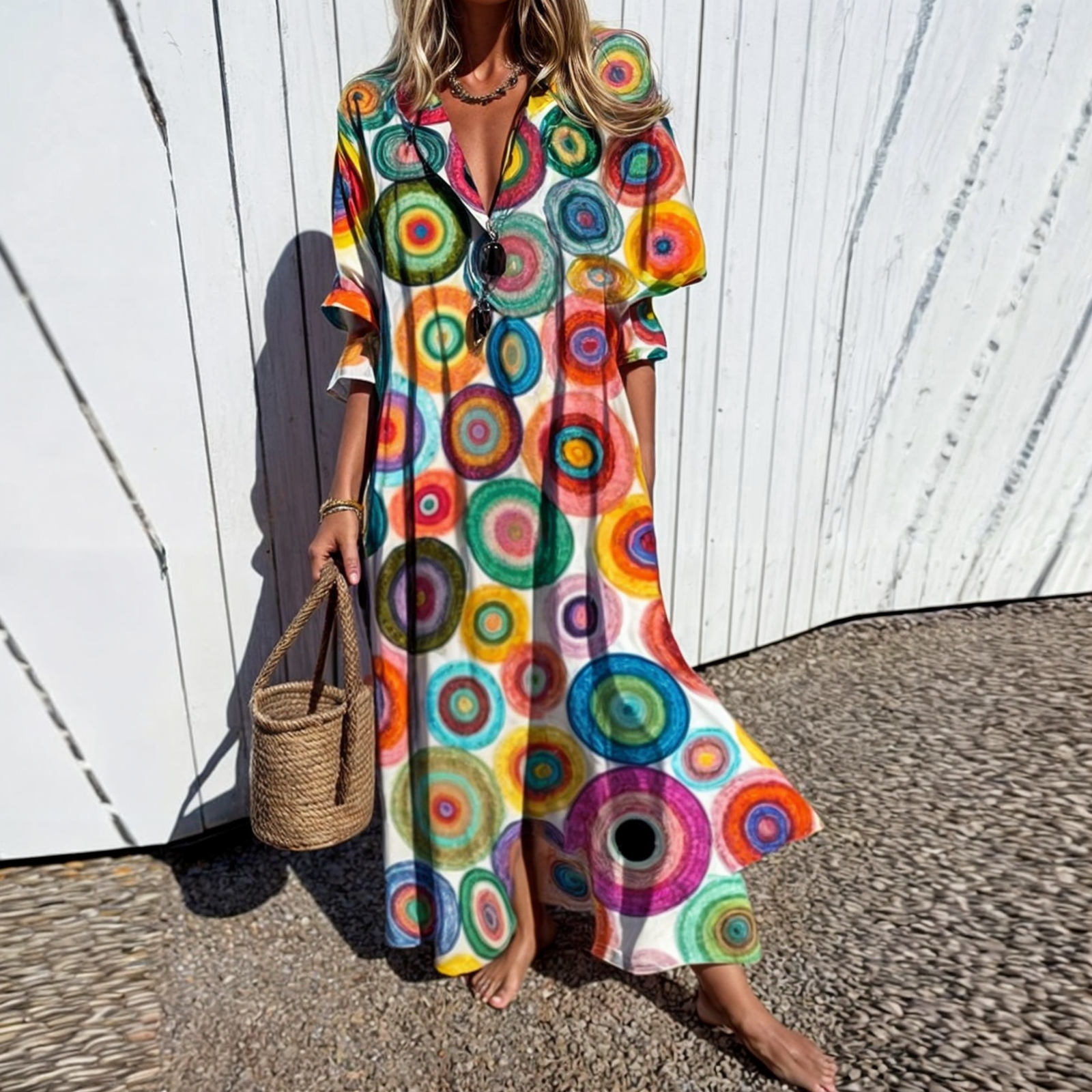 Vestido Boho Primavera Verano De Algodón Y Viscosa