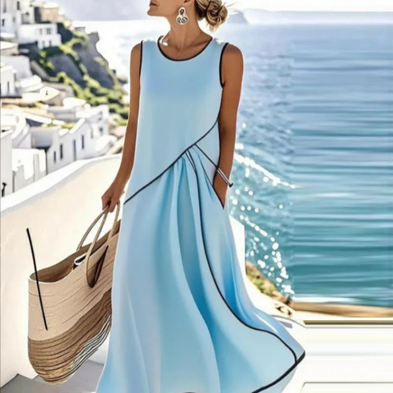 Vestido Midi Playa Mujer Escote en V Estilo Bohemio