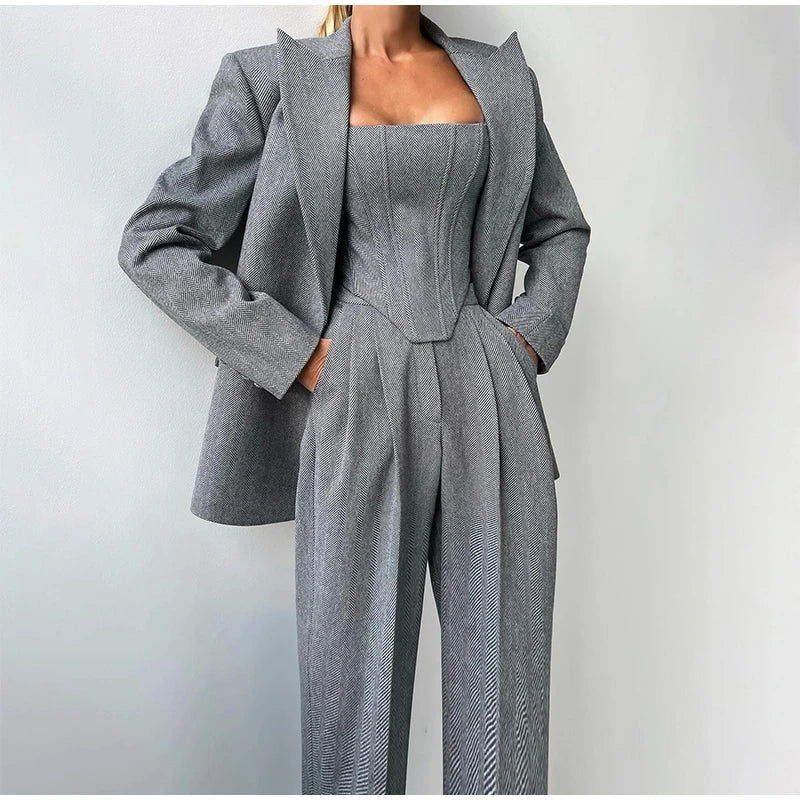 Conjunto Sastre 3 Piezas Mujer con Blazer y Corsé