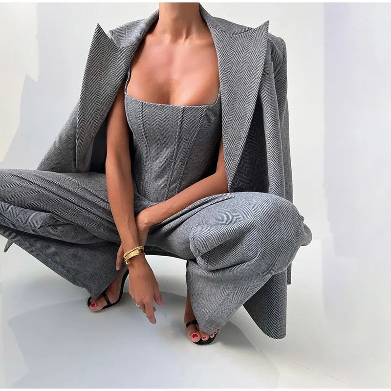 Conjunto Sastre 3 Piezas Mujer con Blazer y Corsé
