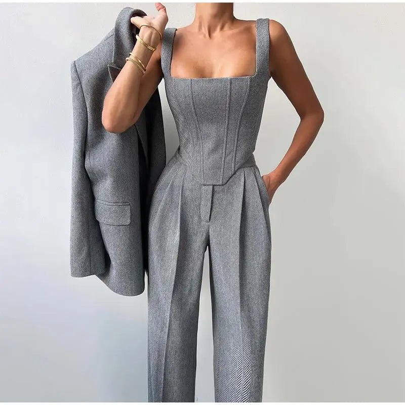 Conjunto Sastre 3 Piezas Mujer con Blazer y Corsé