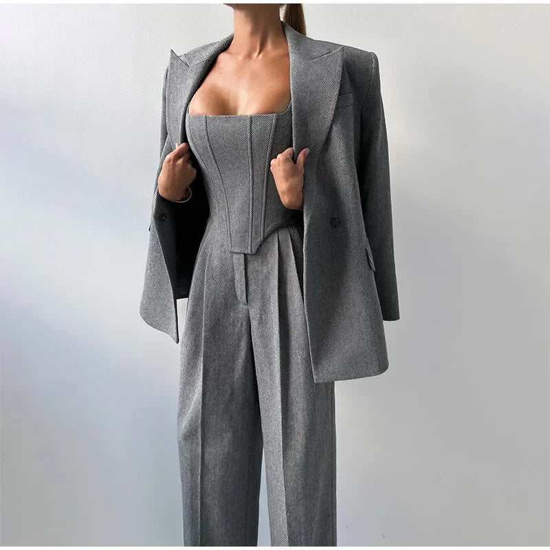 Conjunto Sastre 3 Piezas Mujer con Blazer y Corsé