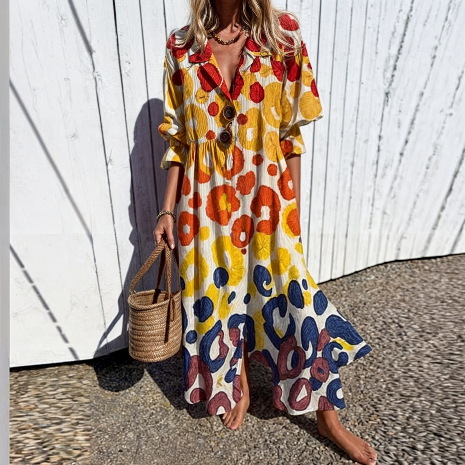 Vestido Boho Primavera Verano De Algodón Y Viscosa