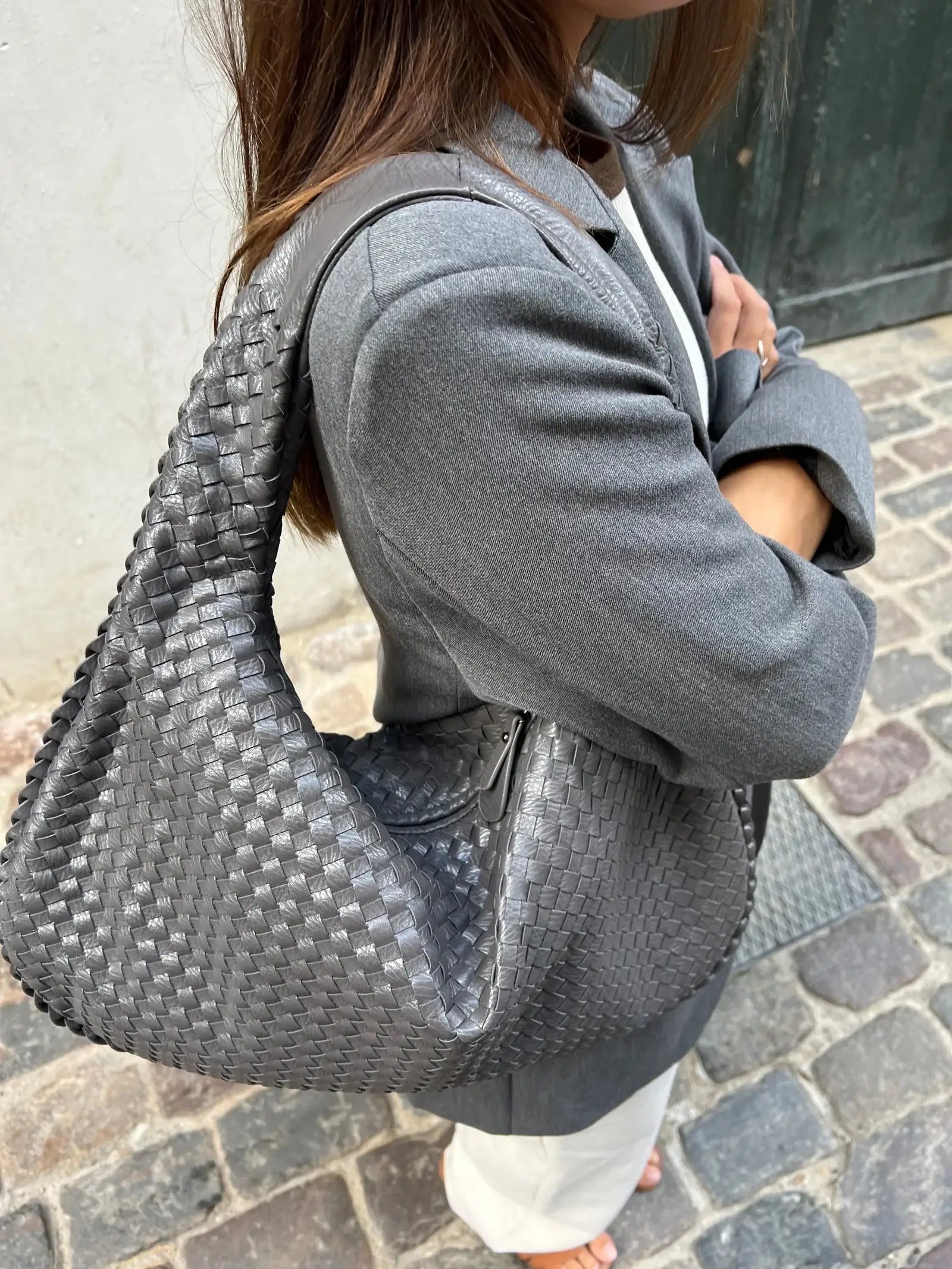 Bolso de hombro trenzado efecto piel