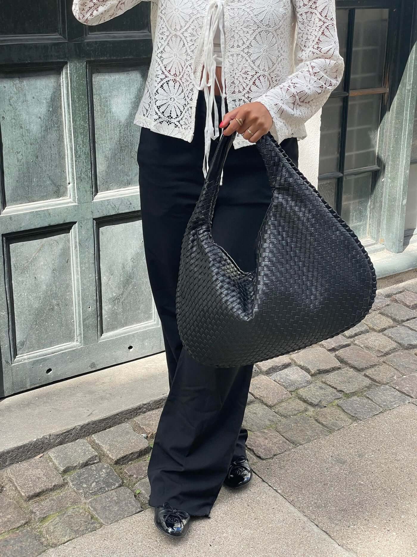 Bolso de hombro trenzado efecto piel