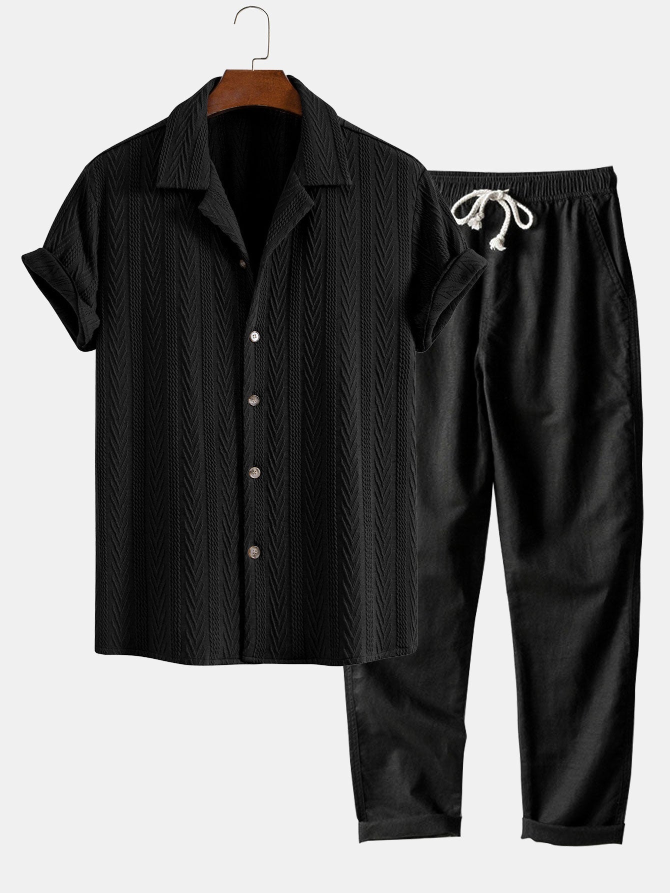 Conjunto Camisa Cubana Jacquard y Pantalón de Lino