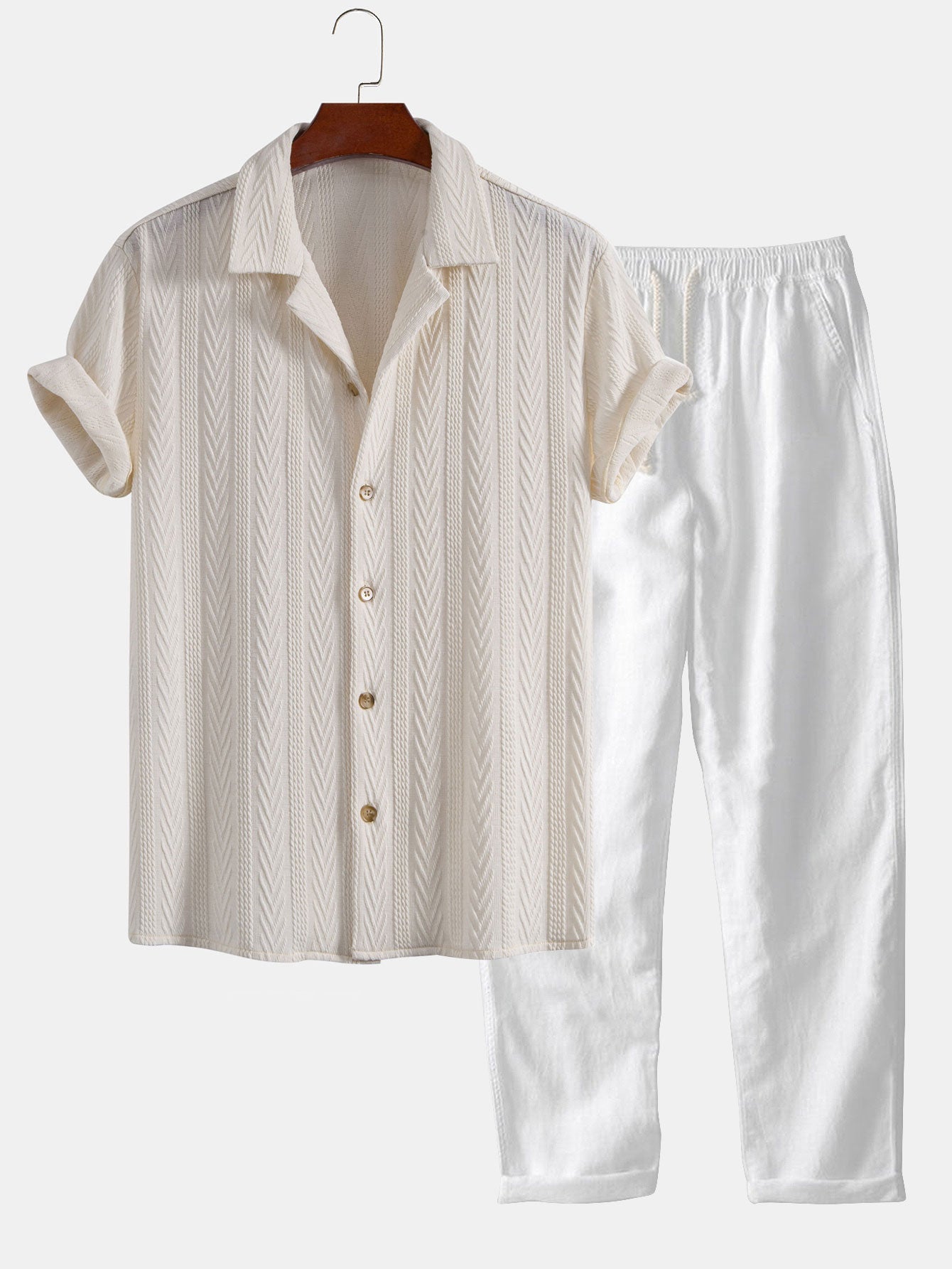 Conjunto Camisa Cubana Jacquard y Pantalón de Lino