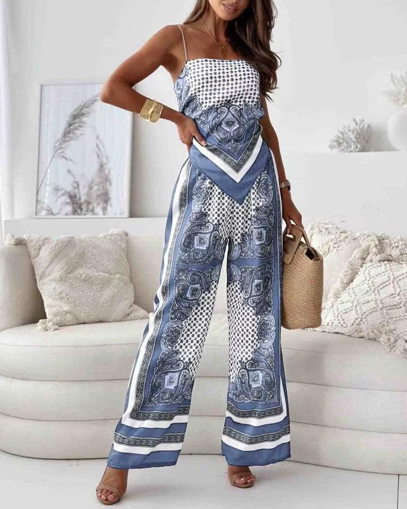 Helen | Conjunto de top estilo pañueloy pantalón estampado