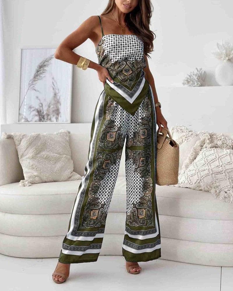 Helen | Conjunto de top estilo pañueloy pantalón estampado