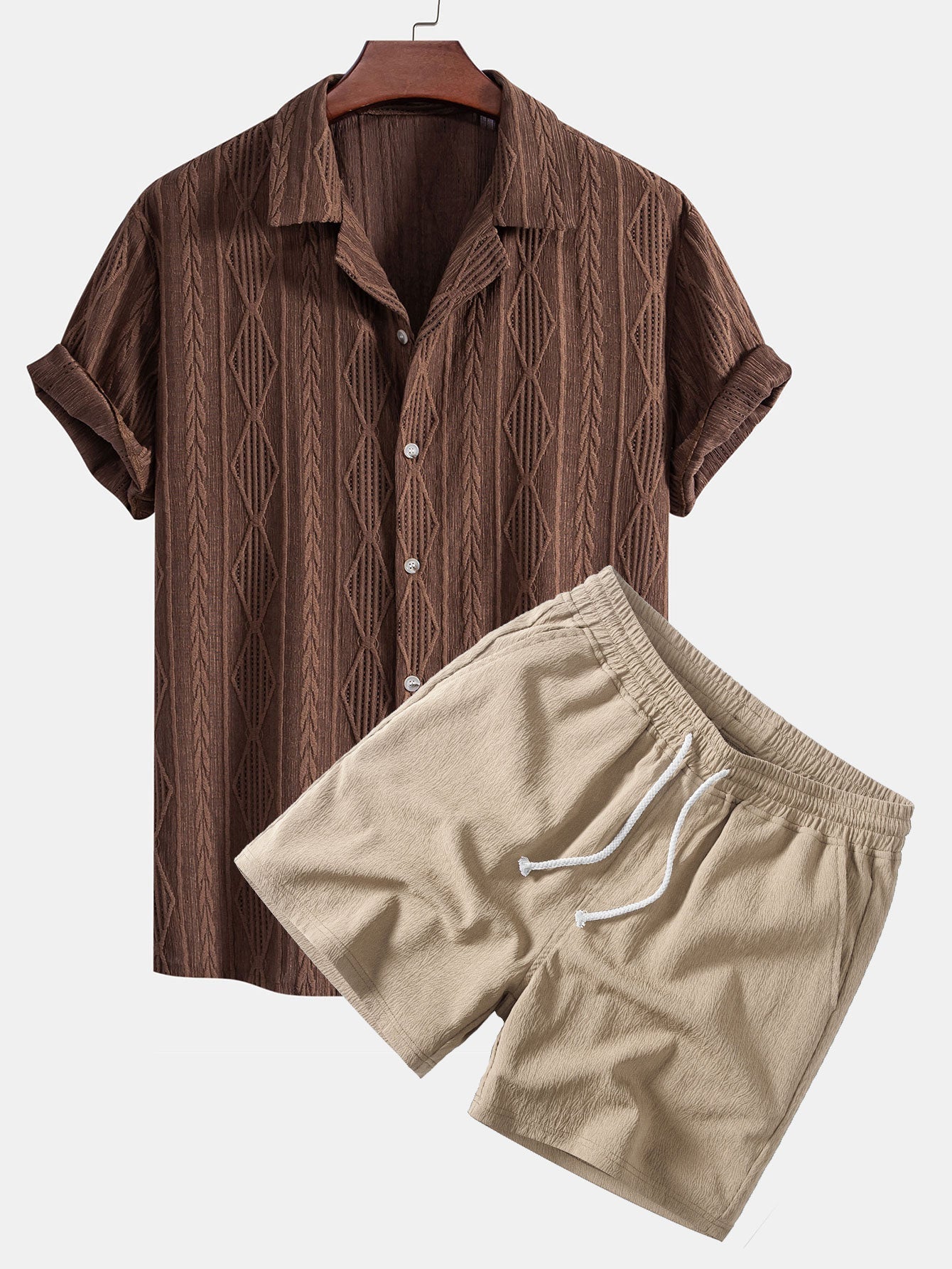 Conjunto Camisa Cubana Jacquard y Shorts Texturizados